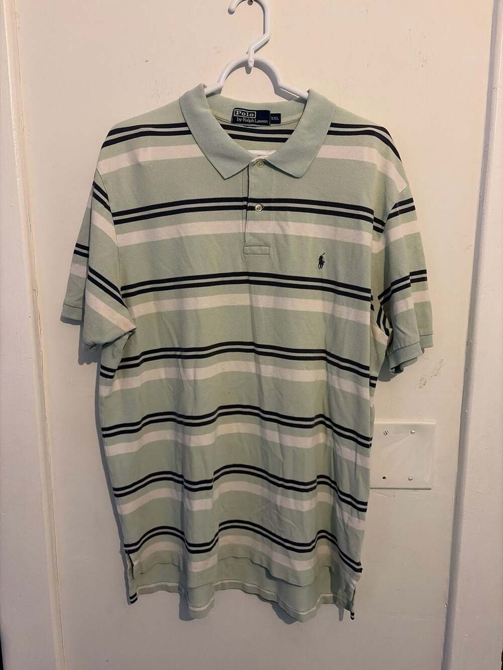 Polo Ralph Lauren XXL Striped Mint Green White and Navy Blue Polo Shirt